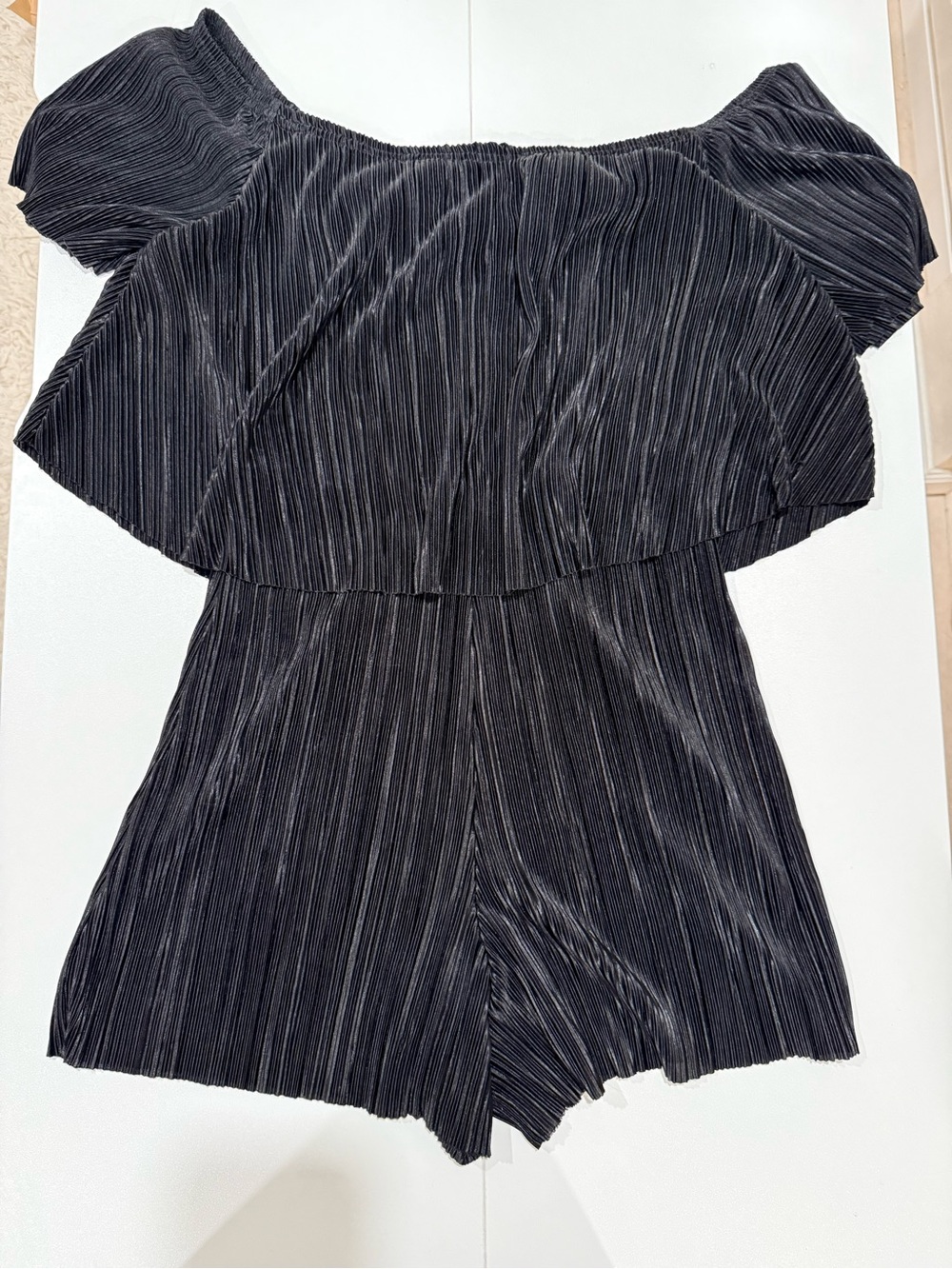 Missguided Black Pleated Off-Shoulder Romper